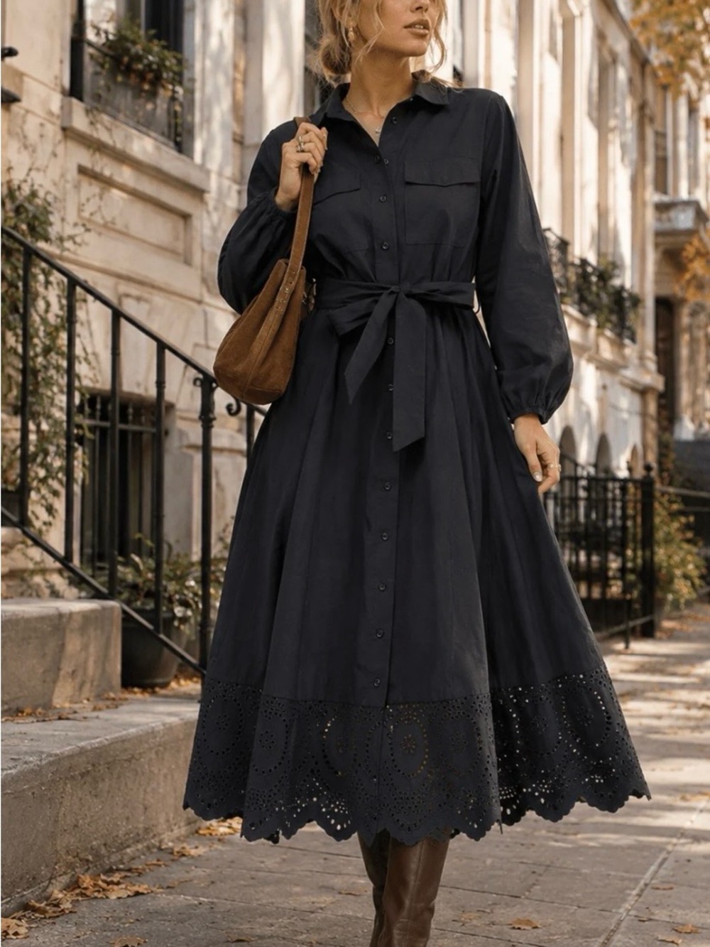 Perfect Black Dress. Fitted to Perfection. Long Maxi with Ruffles of Eyelet. NWT